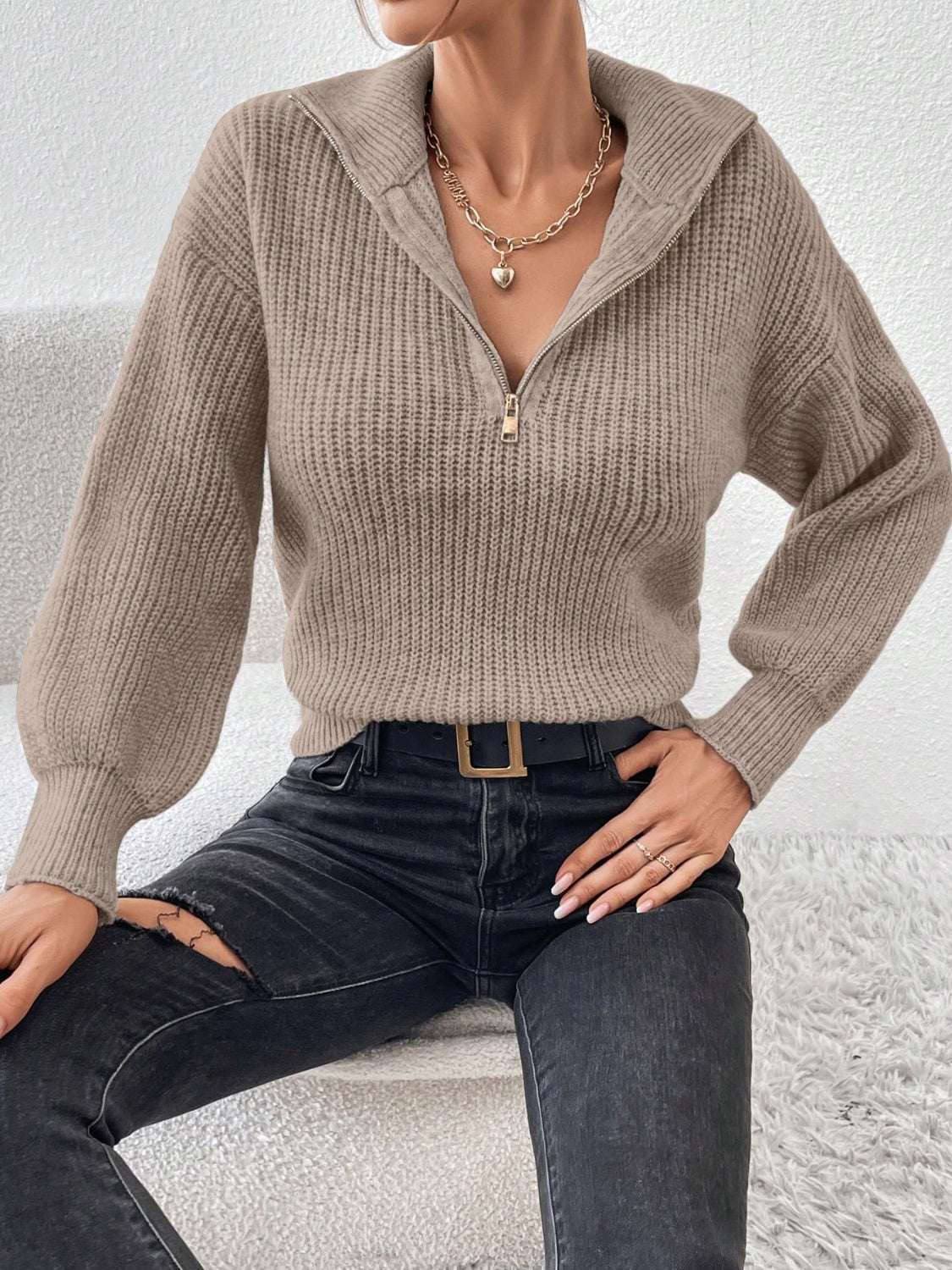 Sutton Half Zip Dropped Shoulder Sweater