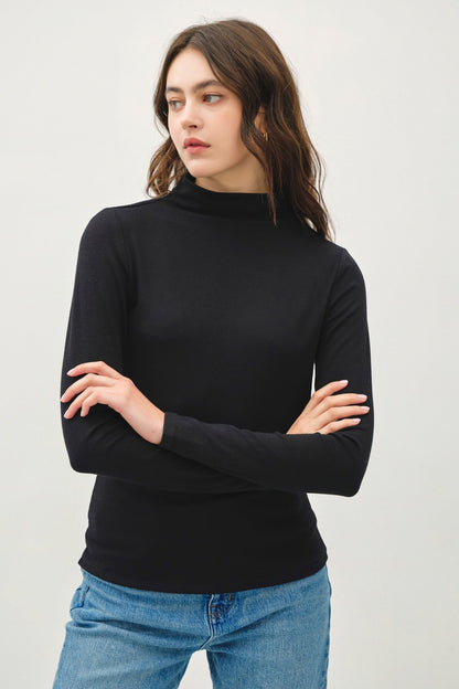 Myla Mock Neck Long Sleeve T-Shirt, Black