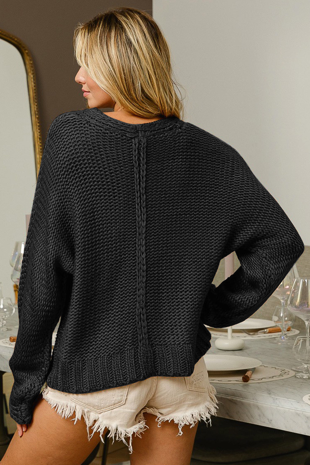 Piper Cable Knit Sweater, Shadow Black