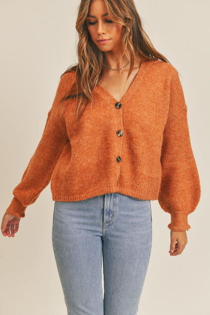 Haddie Button Down Sweater Cardigan, Rust