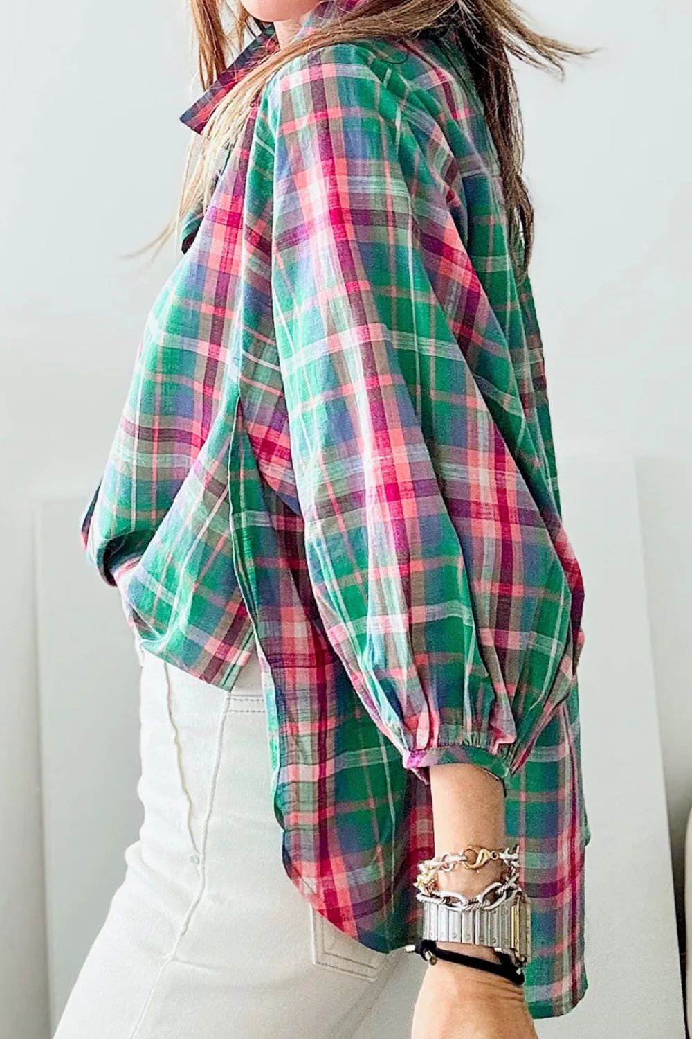 Amelie Kate Plaid Button Up Blouse