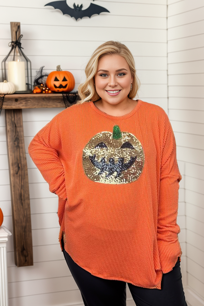 Sequin Jack O’ Lantern Long Sleeve Shirt