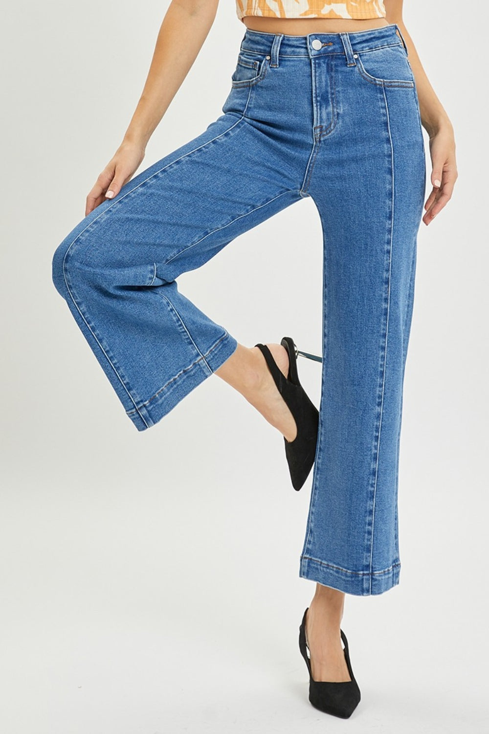 High Rise Front Seam Wide Leg Jeans