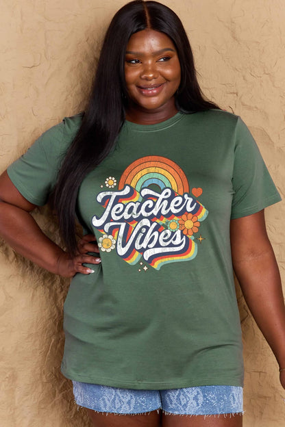 Teacher Vibes Rainbow Graphic Cotton T-Shirt