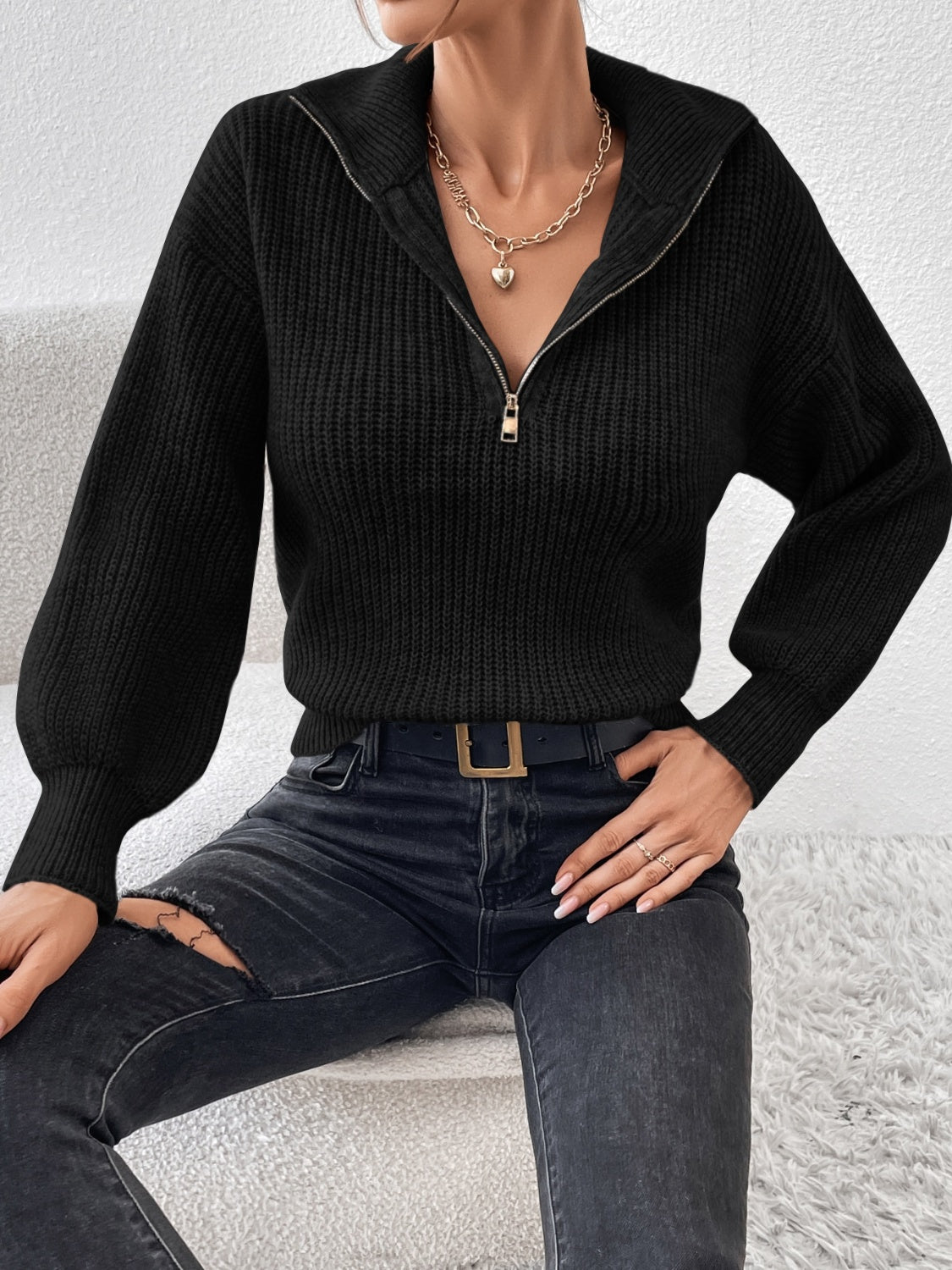 Sutton Half Zip Dropped Shoulder Sweater