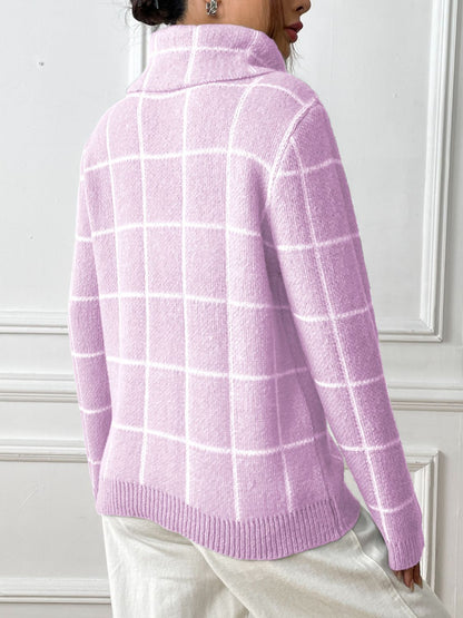 Sandy Plaid Turtleneck Sweater