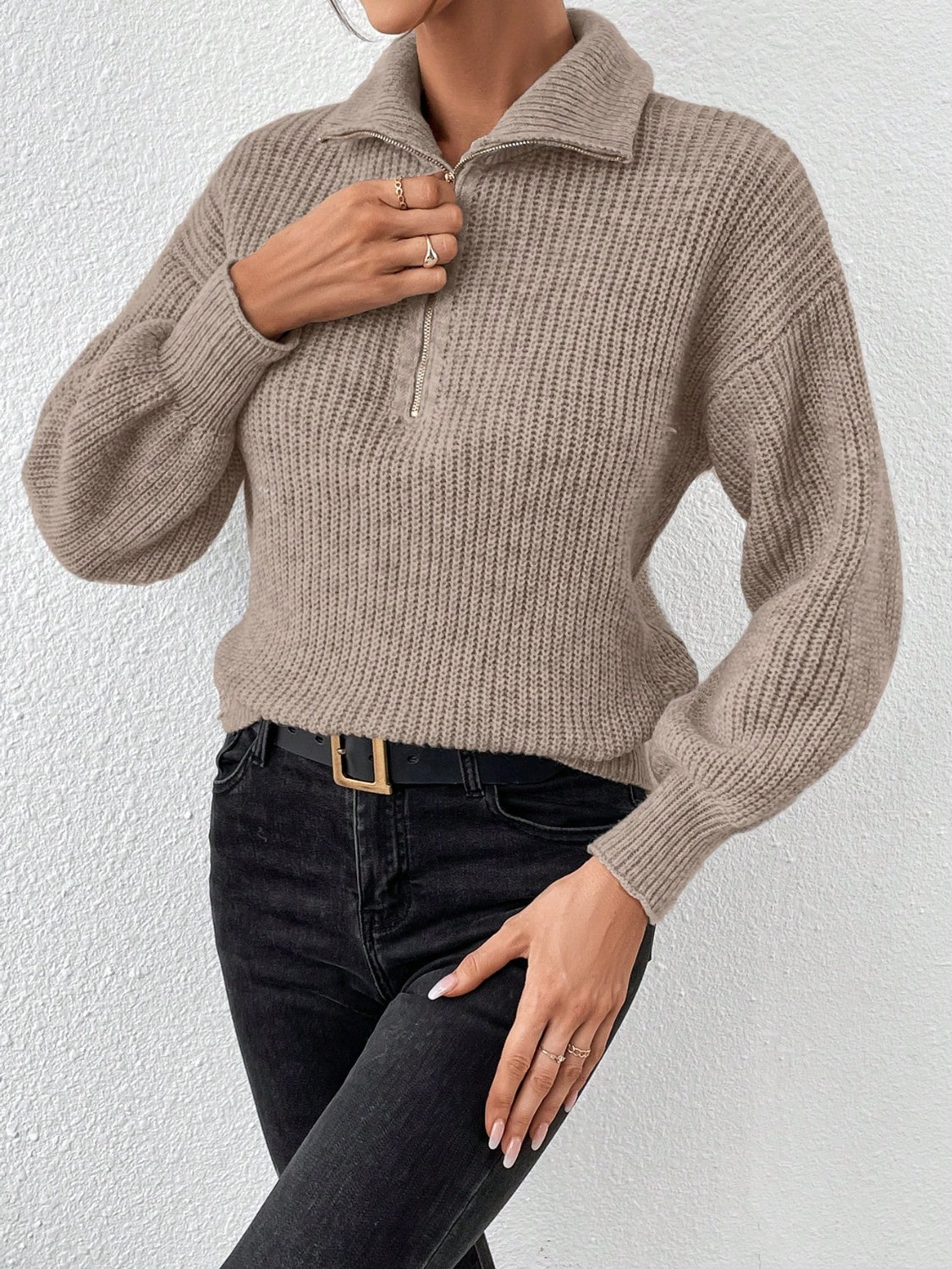 Sutton Half Zip Dropped Shoulder Sweater