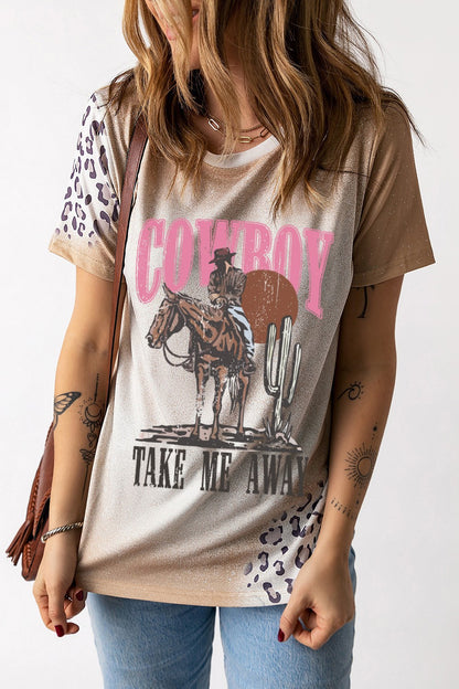 Cowboy Take Me Away Graphic Round Neck Short Sleeve T-Shirt