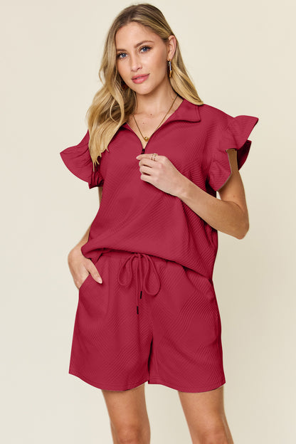 Allie Textured Ruffle Sleeve Shorts Set