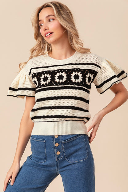 Betty Granny Square Short Sleeve Sweater