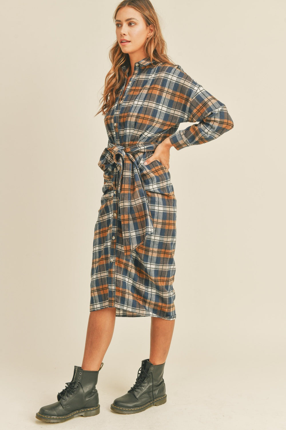 Sienna Flannel Front Tie Shirt Dress