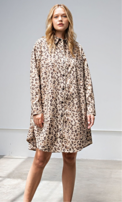 Wesley Rose Leopard Print Shirt Dress