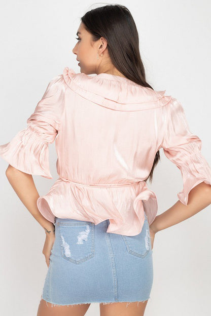 Georgia Grace Short Sleeve Ruffle Blouse