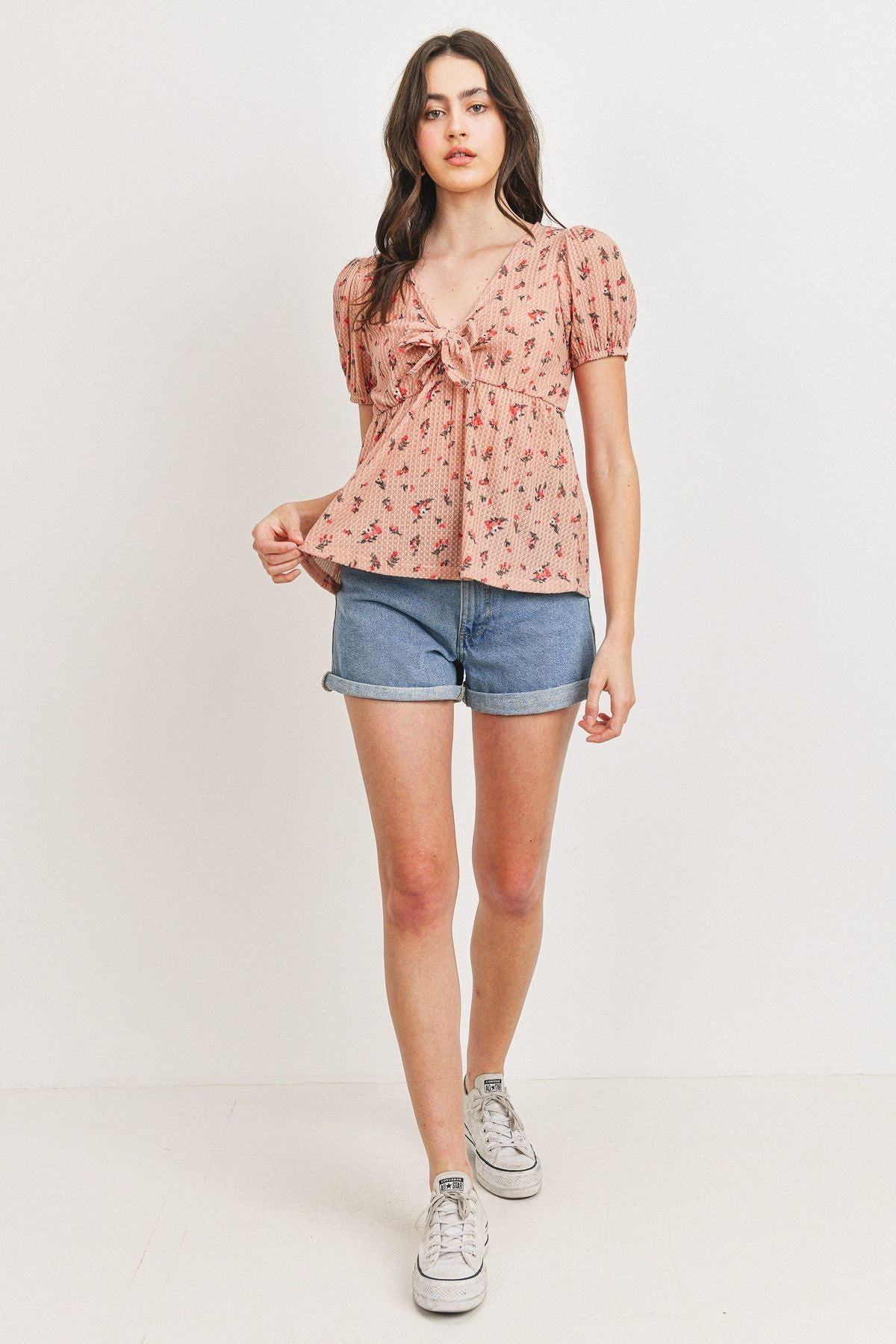 Daisy Ayla Front Tie Waffle Blouse