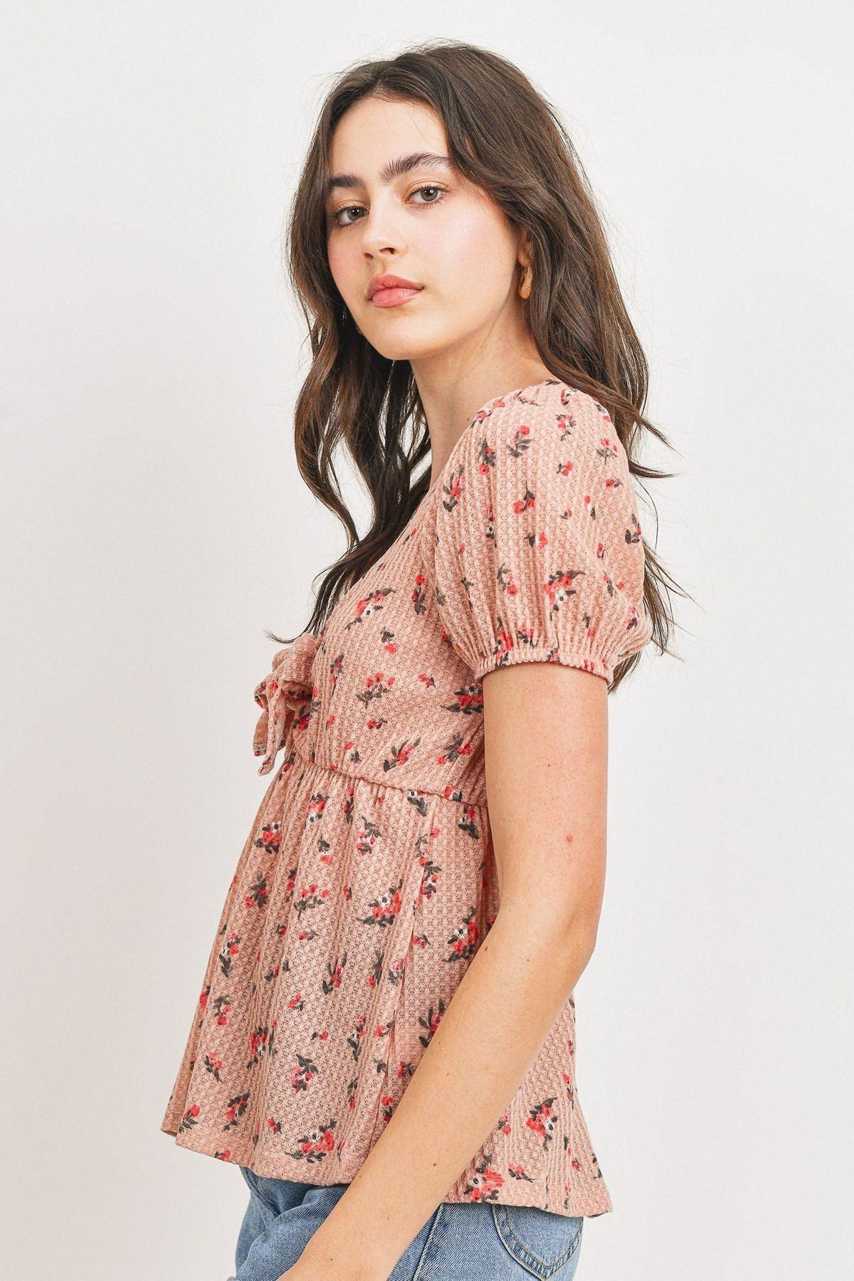 Daisy Ayla Front Tie Waffle Blouse