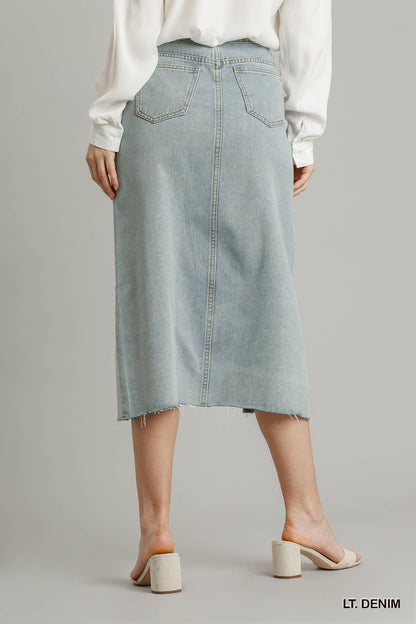 Faye Violet Asymmetrical Button Waist Denim Skirt