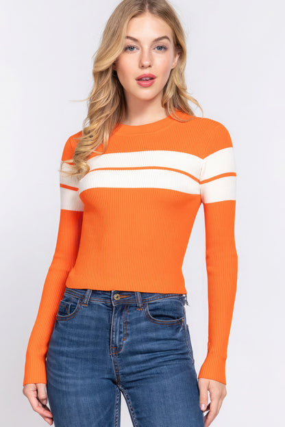 Long Slv Stripe Rib Sweater