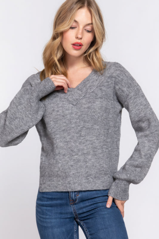 Long Slv Double V-neck Sweater