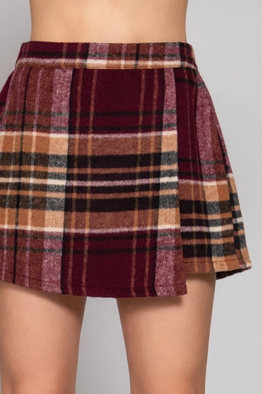 Nova Wrap Plaid Skirt, Burgundy