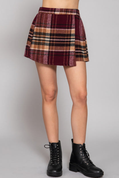 Nova Wrap Plaid Skirt, Burgundy