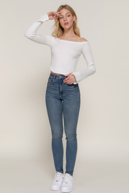 Wren Long Sleeve Off Shoulder Sweater, Crisp White