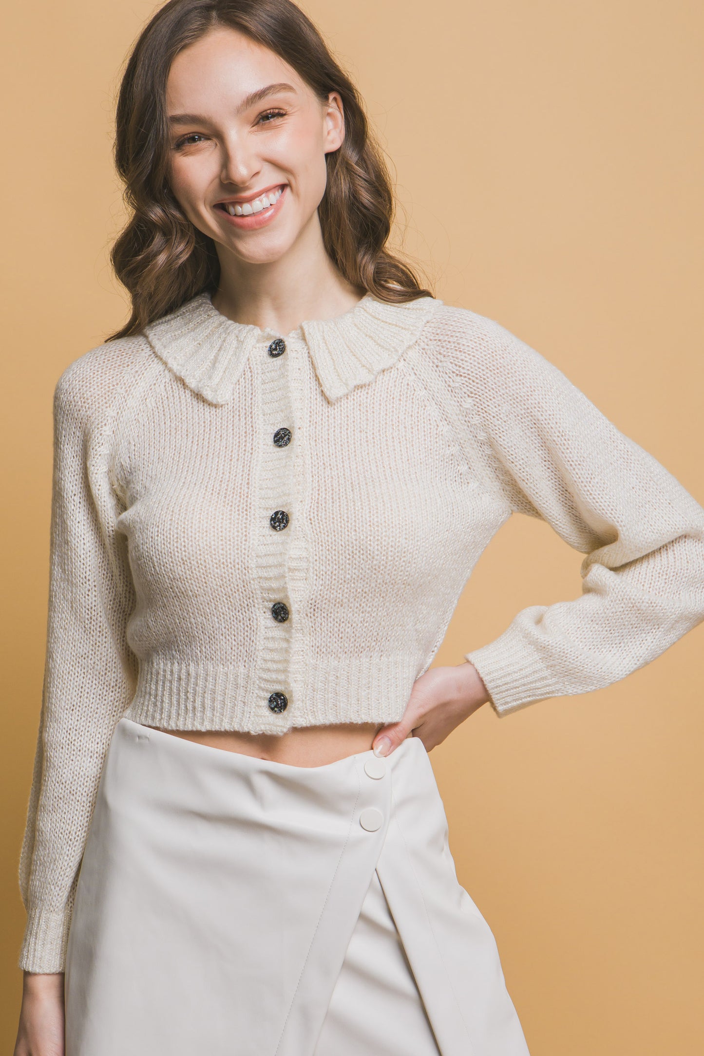 Riley Jane Collared Cardigan, Ivory