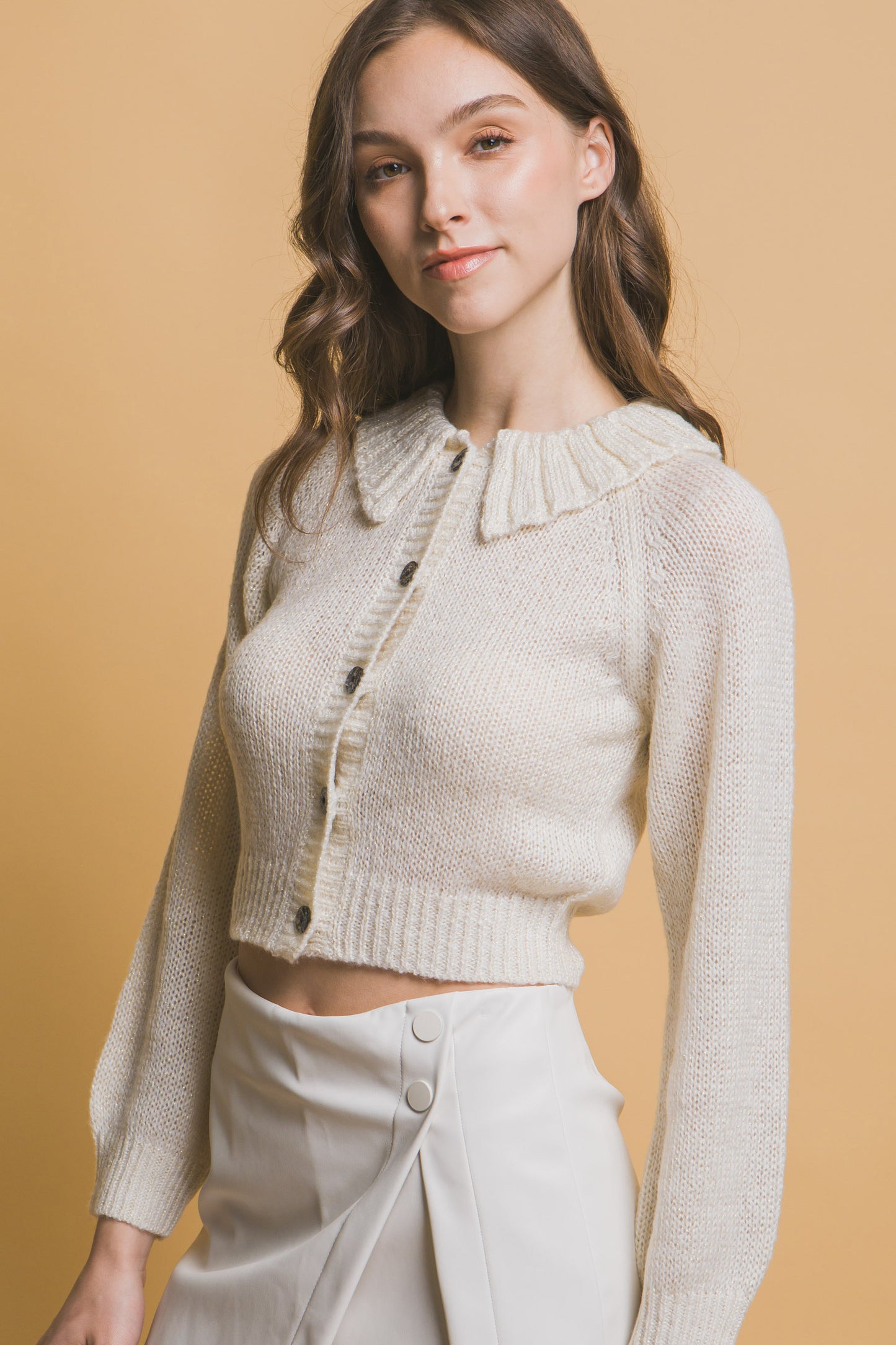 Riley Jane Collared Cardigan, Ivory