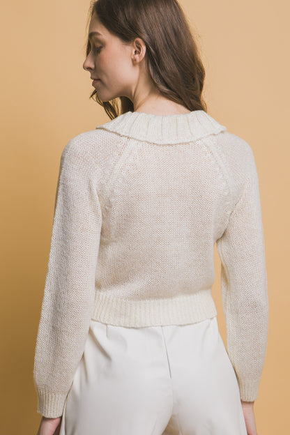 Riley Jane Collared Cardigan, Ivory