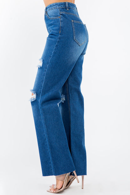 High Waisted Distressed Wide Leg Jeans