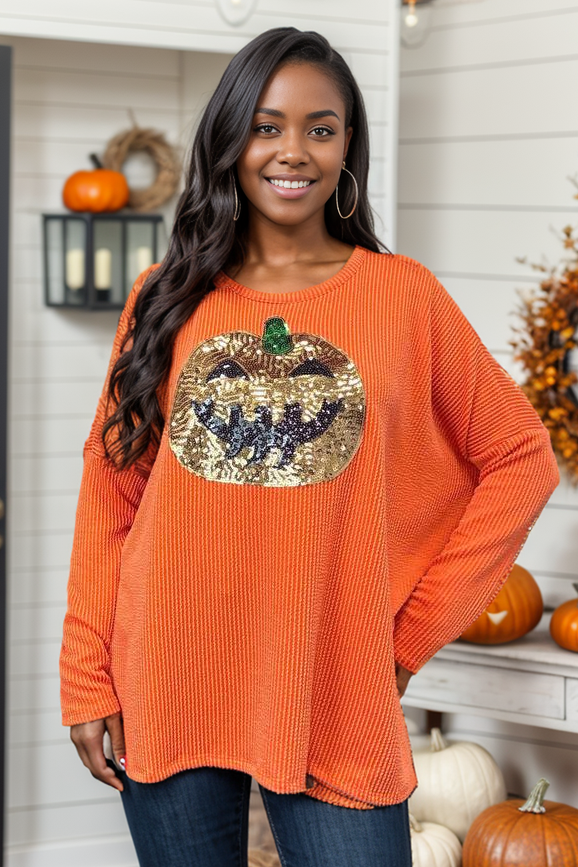 Sequin Jack O’ Lantern Long Sleeve Shirt