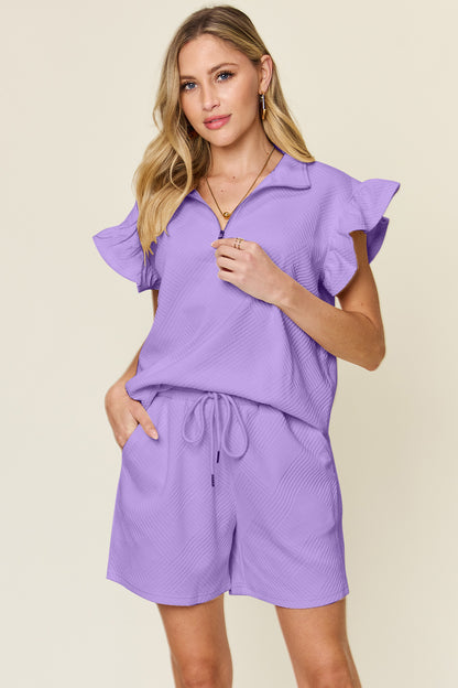 Allie Textured Ruffle Sleeve Shorts Set