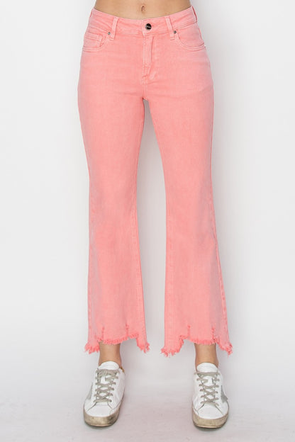 Raw Hem Bootcut Jeans, Flamingo