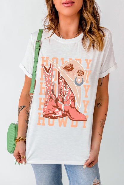 Howdy Howdy Howdy Graphic Round Neck Short Sleeve T-Shirt