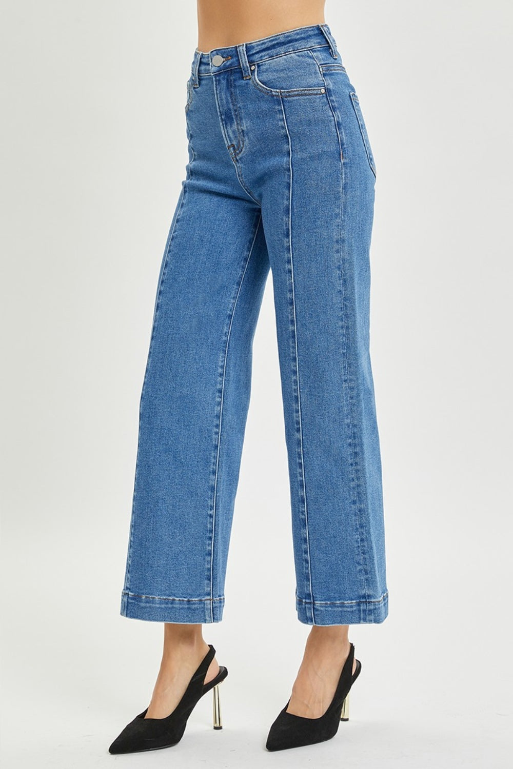 High Rise Front Seam Wide Leg Jeans