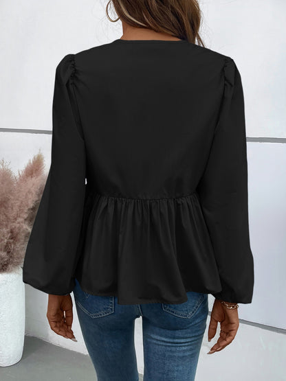 Monroe Jane Peplum Tied Long Sleeve Blouse