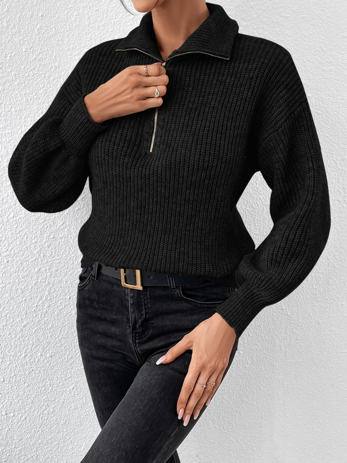 Sutton Half Zip Dropped Shoulder Sweater