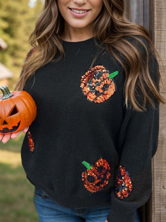 Sequin Pumpkins Sweater, Plus Size