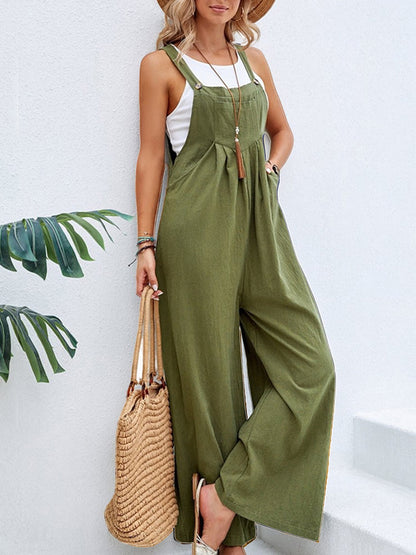 Ree Square Neck Wide Strap Overalls