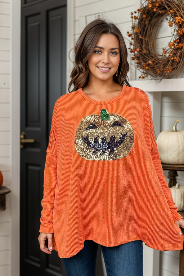 Sequin Jack O’ Lantern Long Sleeve Shirt