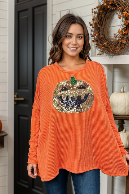 Sequin Jack O’ Lantern Long Sleeve Shirt