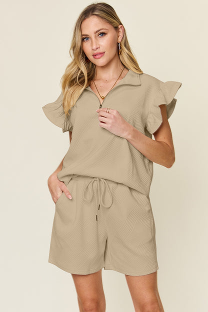 Allie Textured Ruffle Sleeve Shorts Set