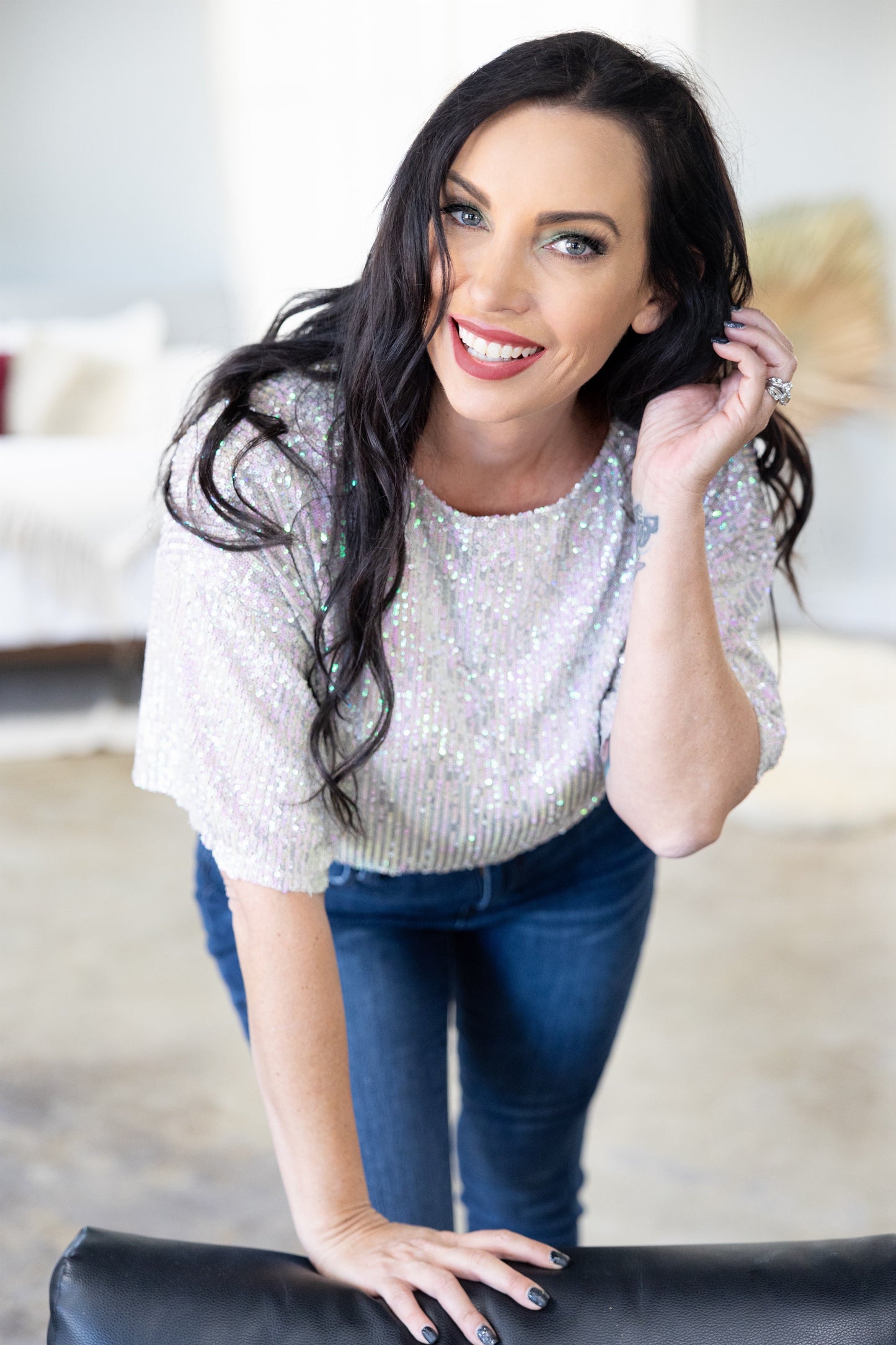 Abbie Leigh Sequin Blouse, Champagne