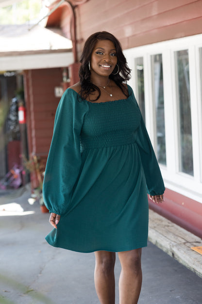 Winter Green Smocked Dress, Plus Size