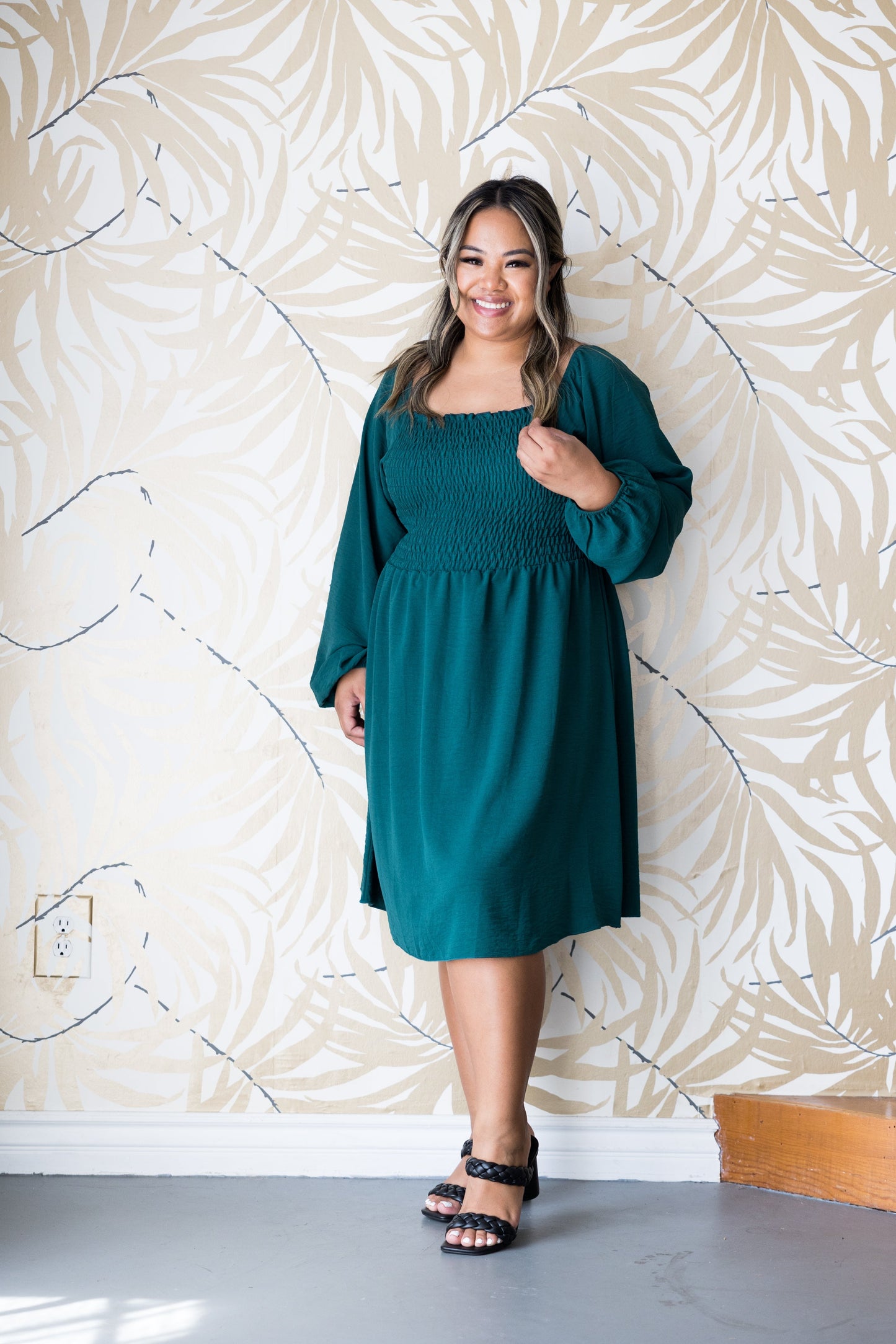 Winter Green Smocked Dress, Plus Size