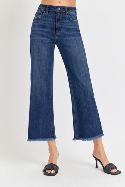 Raw Hem Cropped Wide Leg Jeans