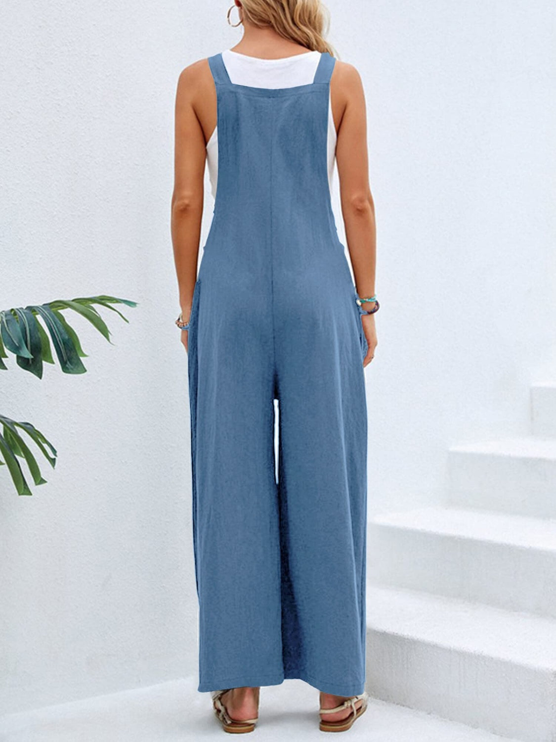 Ree Square Neck Wide Strap Overalls