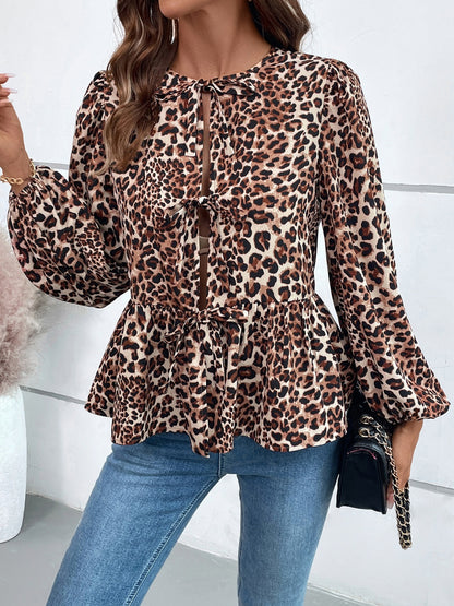 Monroe Jane Peplum Tied Long Sleeve Blouse