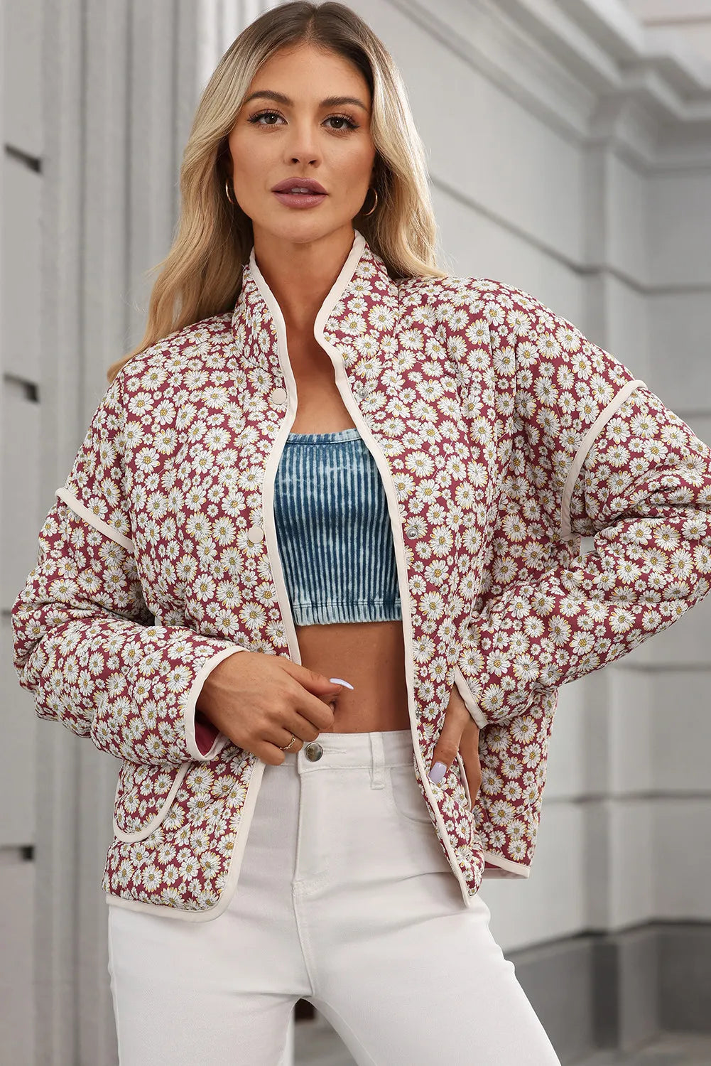 Estella Floral Mock Quilt Coat