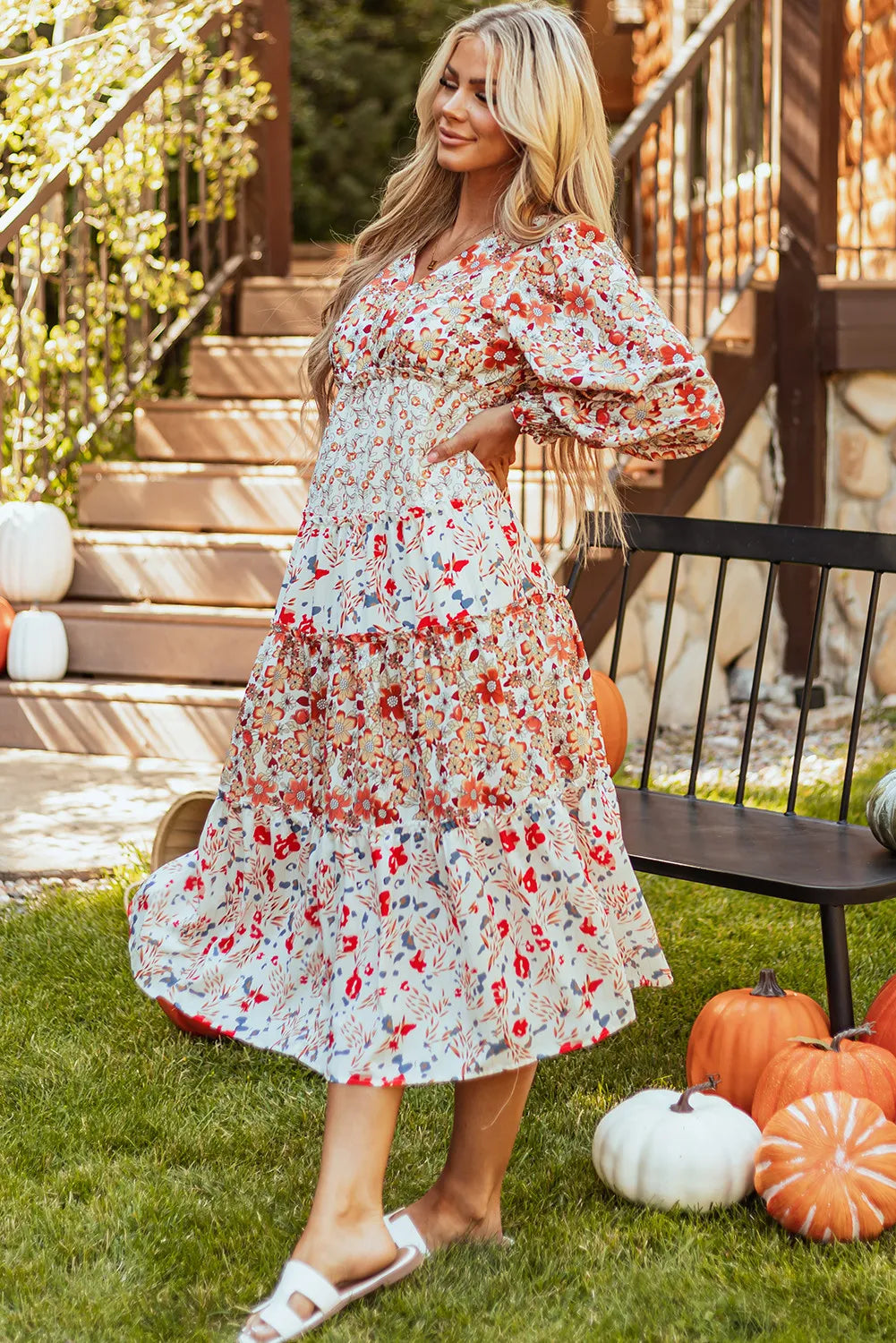 Frankie Fall Floral Tiered Midi Dress