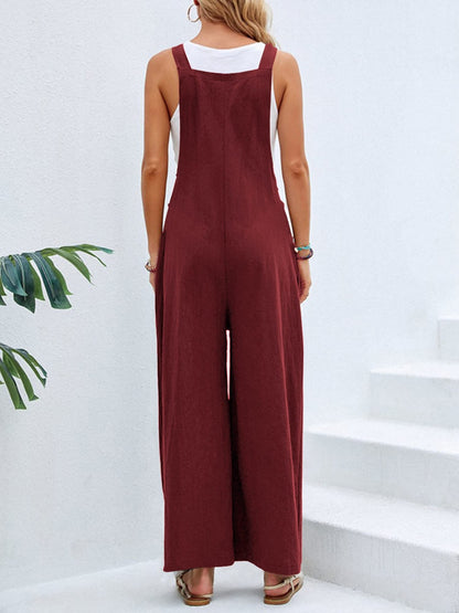 Ree Square Neck Wide Strap Overalls